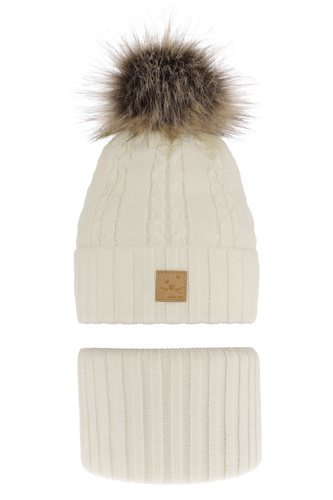 Set invernale bambina: berretto e scaldacollo, crema, con pompon, Alexia
