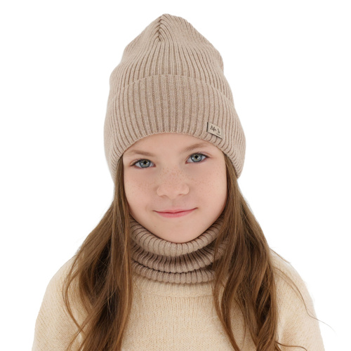 Set autunno/primavera bambina: berretto e scaldacollo, rosa, 100% Lana Merino, Itra