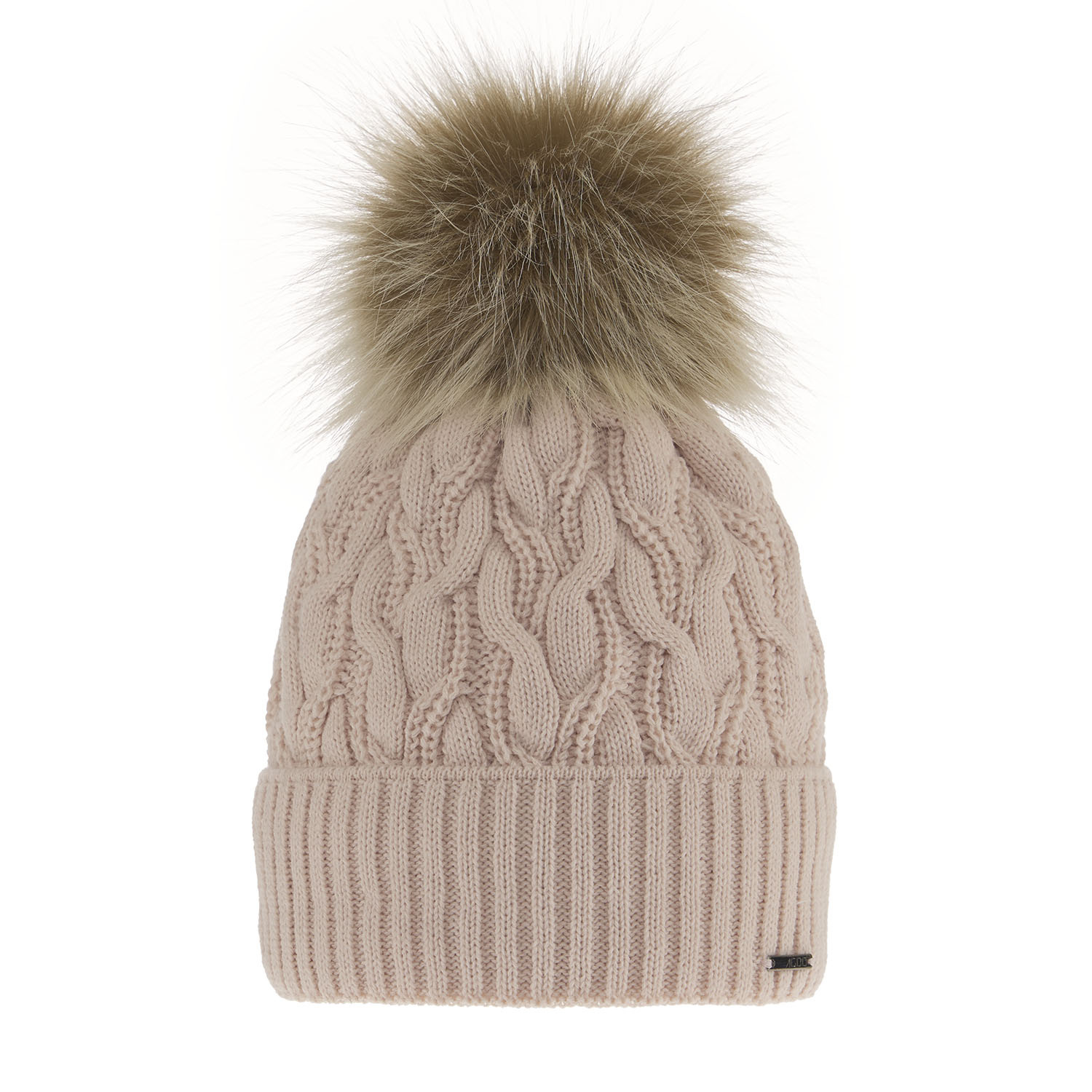Berretto invernale donna, beige, con pompon, Deva