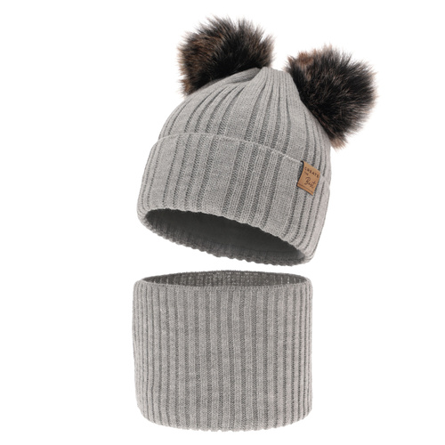 Set invernale bambino: berretto e scaldacollo, grigio chiaro, con due pon pon, Bilard