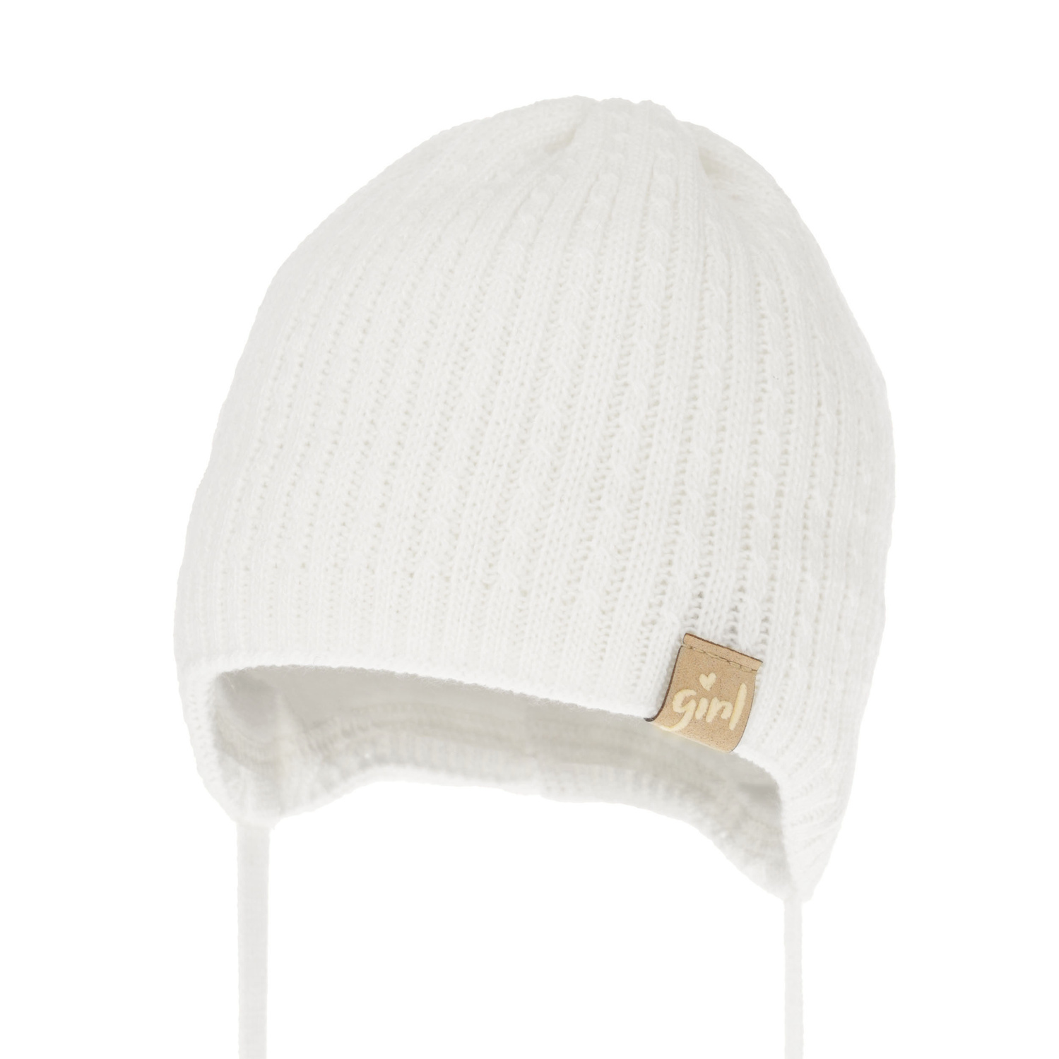 Berretto autunno/primavera bambina, bianca, con lacci, Cheri