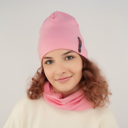 Set autunno/primavera bambina: berretto e scaldacollo, in cotone, crema, Flores