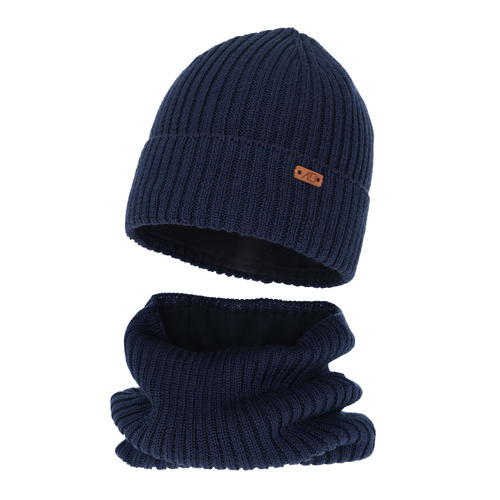Set invernale bambino: berretto e scaldacollo, blu scuro, 100% Lana Merino, Palermo