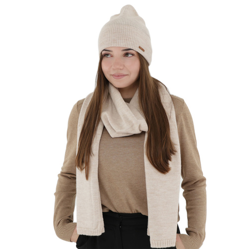 Sciarpa invernale donna, beige, 100% Lana Merino, Elonia