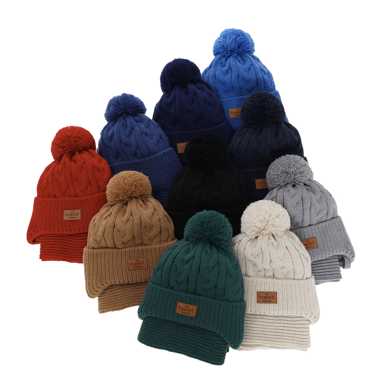 Set invernale bambino: berretto e sciarpa, beige, con pompon, con lacci, Remix