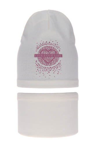 Set autunno/primavera bambina: berretto e scaldacollo, in cotone, crema, Esmeralda