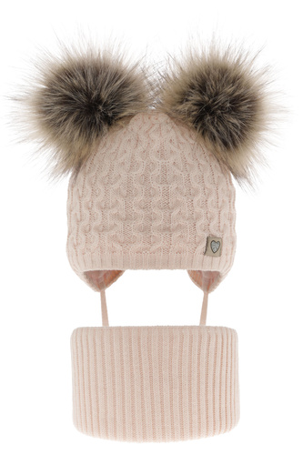 Set invernale bambina: berretto e scaldacollo, rosa chiaro, con due pon pon, Poliana