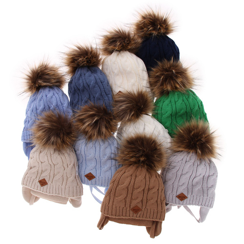 Set invernale bambino: berretto e sciarpa, blu, con pompon, Minor