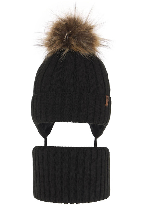 Set invernale bambino: berretto e scaldacollo, nero, con pompon, Peter