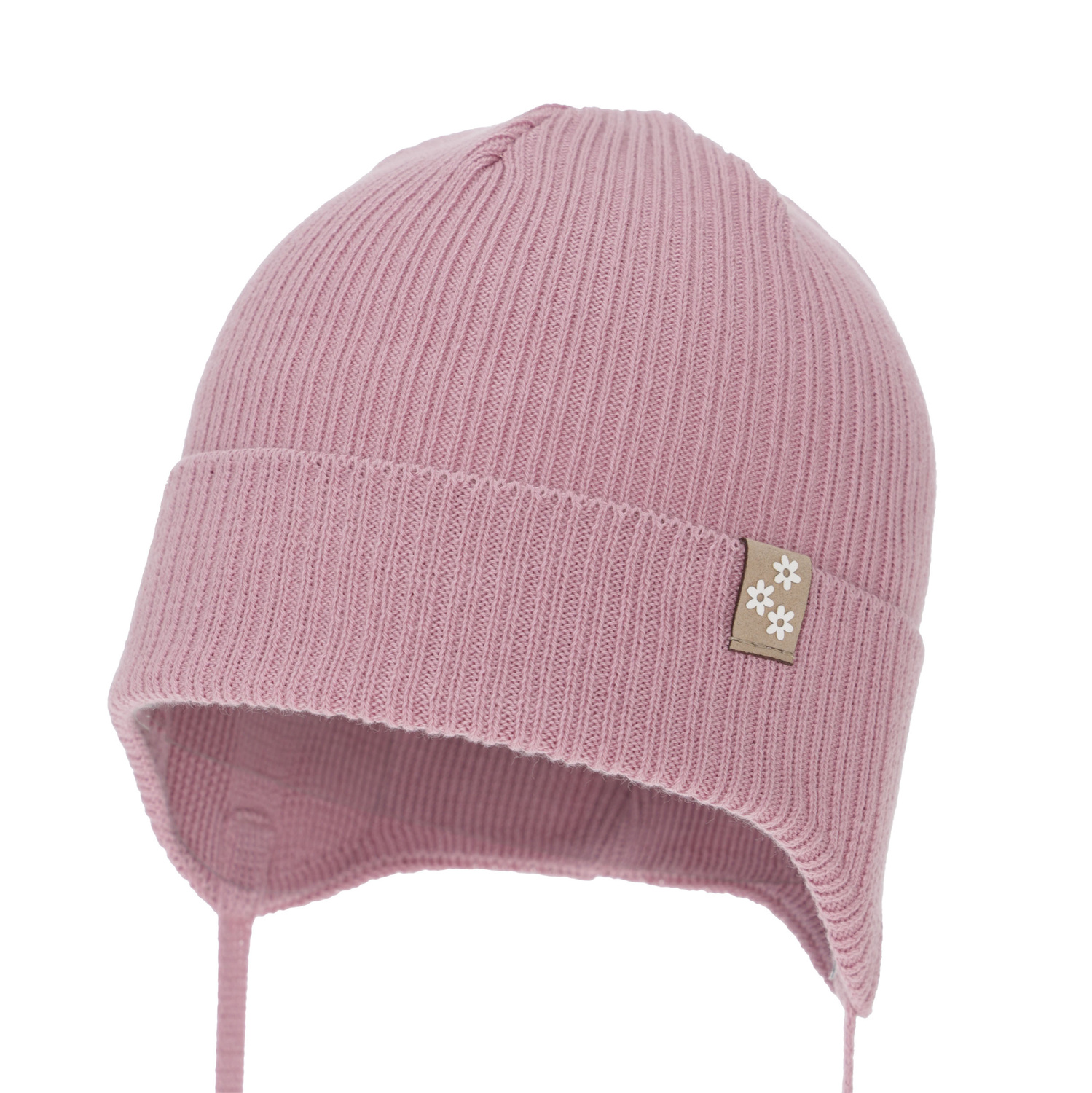 Berretto autunno/primavera bambina, color brughiera, con lacci, 100% cotone, Lunara