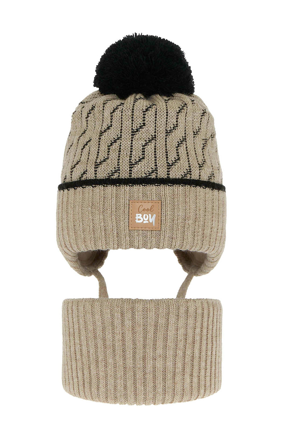 Set invernale bambino: berretto e scaldacollo, beige, con pompon, Pikolo