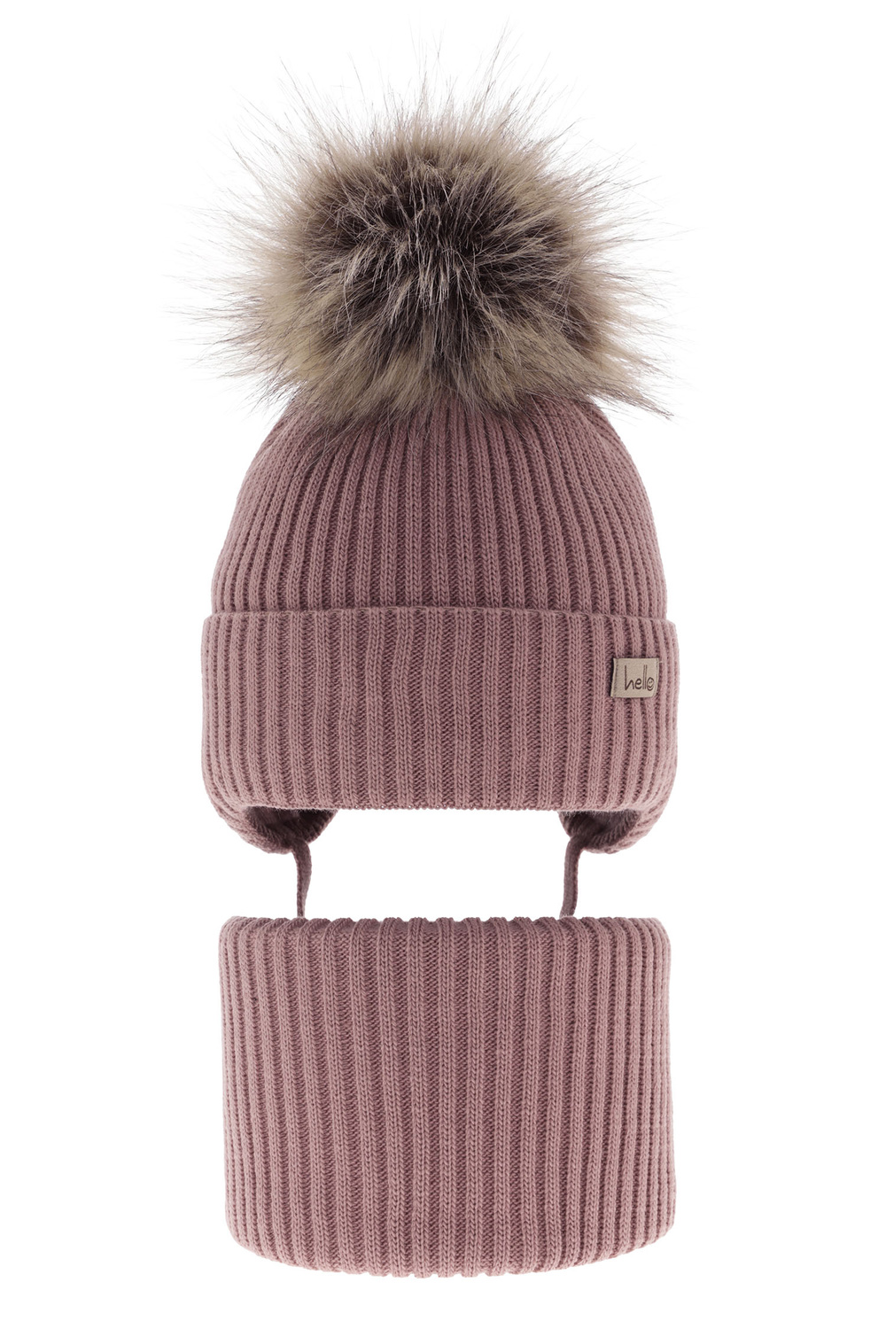 Set invernale bambina: berretto e scaldacollo, viola, con lacci, con pompon, Bria