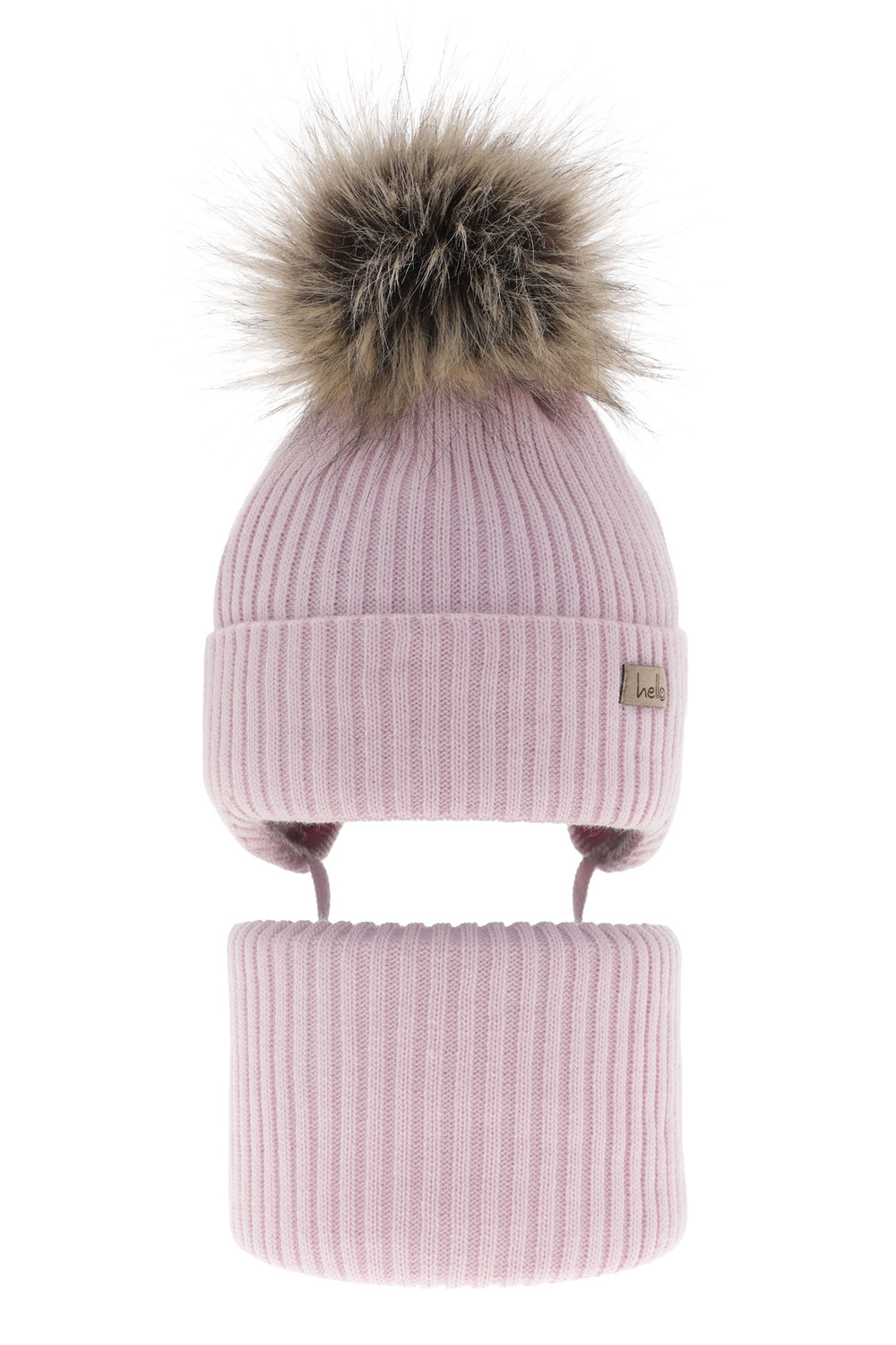 Set invernale bambina: berretto e scaldacollo, lilla, con lacci, Bria