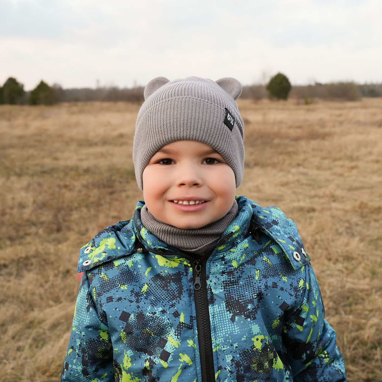 Set autunno/primavera bambino: berretto e scaldacollo, con cotone, blu navy, Grajan