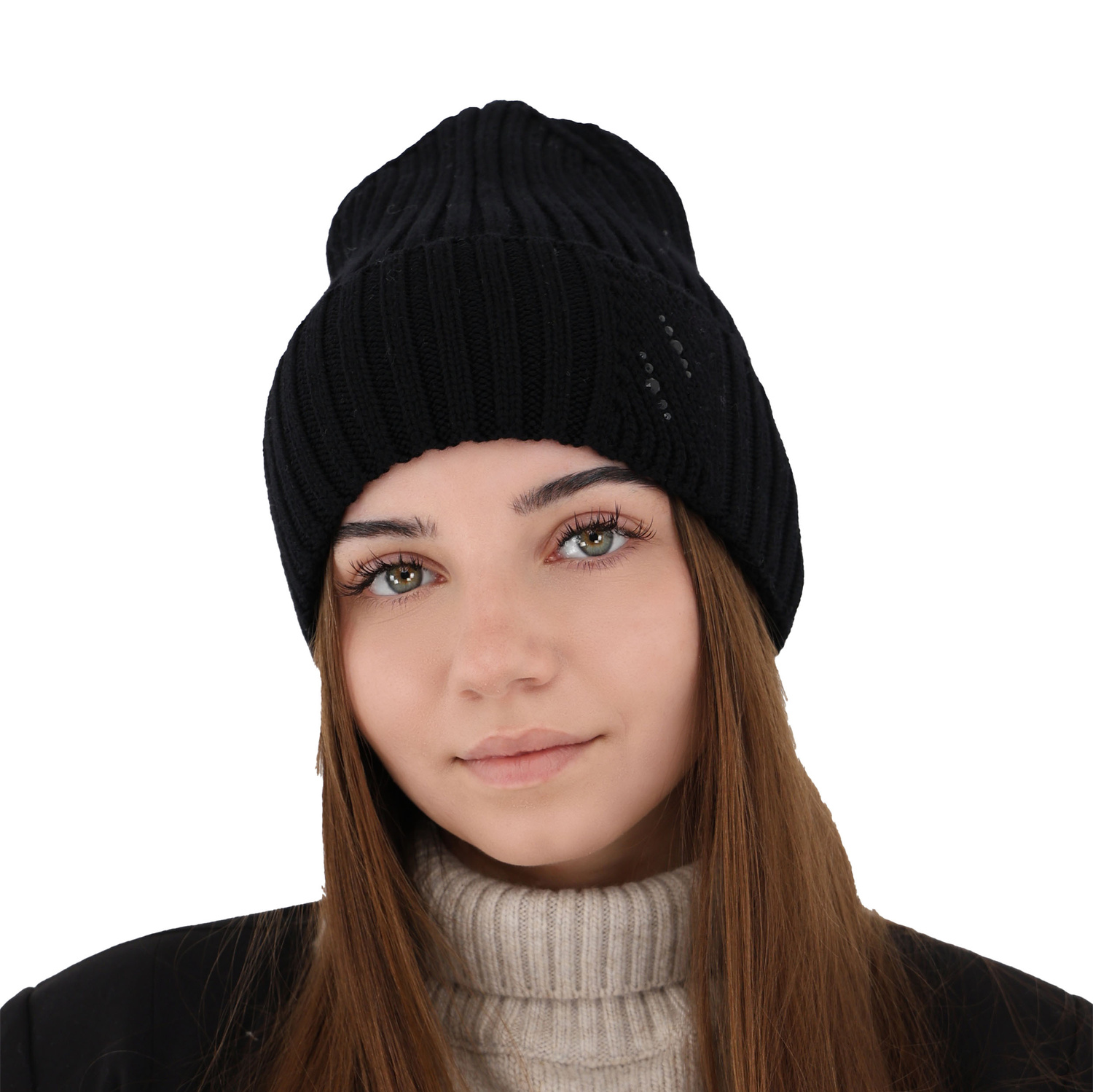 Berretto invernale donna, nero, 100% Lana Merino, Ariga