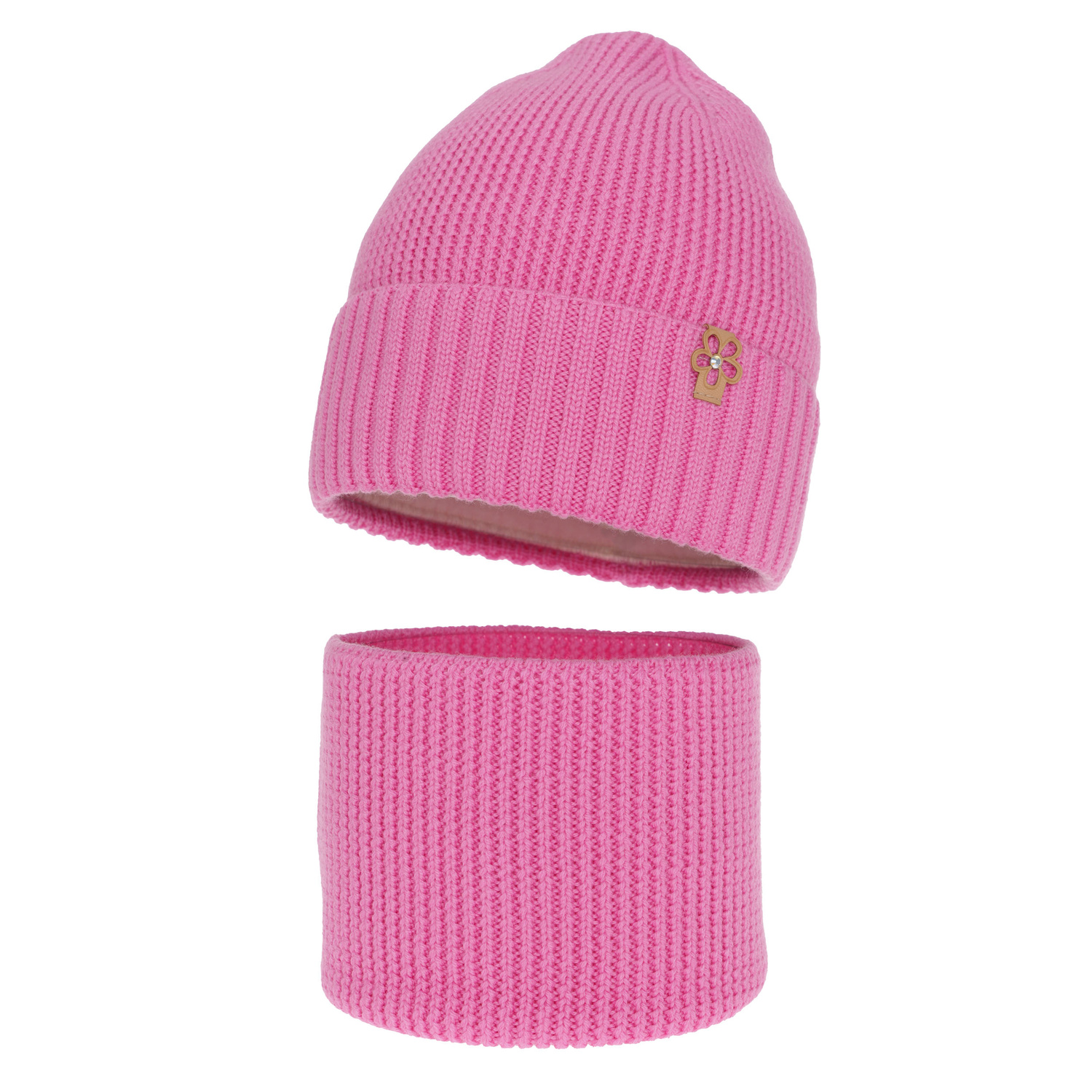 Set invernale bambina: berretto e scaldacollo, rosa, 100% Lana Merino, Nelita