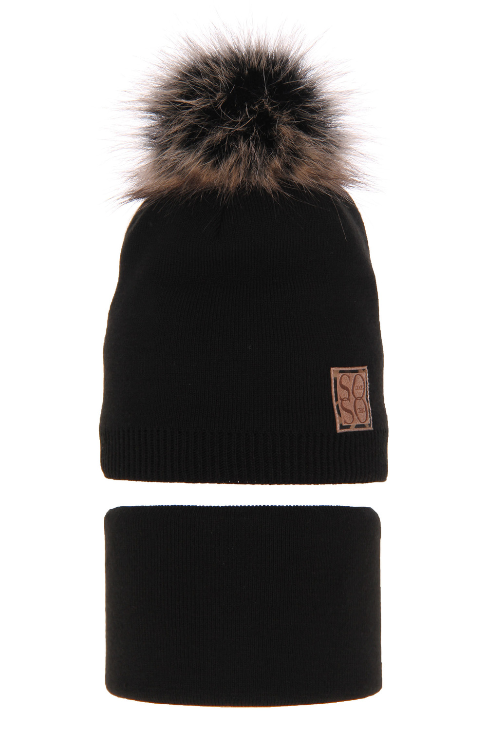 Set invernale bambina: berretto e scaldacollo, nero, con pompon, Apolinka