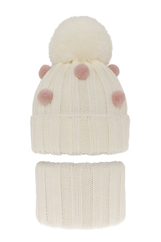 Set invernale bambina: berretto e scaldacollo, crema, con pompon, Hekate