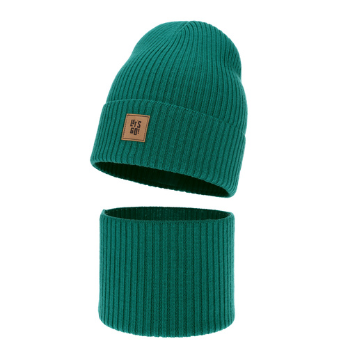 Set autunno/primavera bambino: berretto e scaldacollo, 100% Lana Merino, verde smeraldo, Vanto