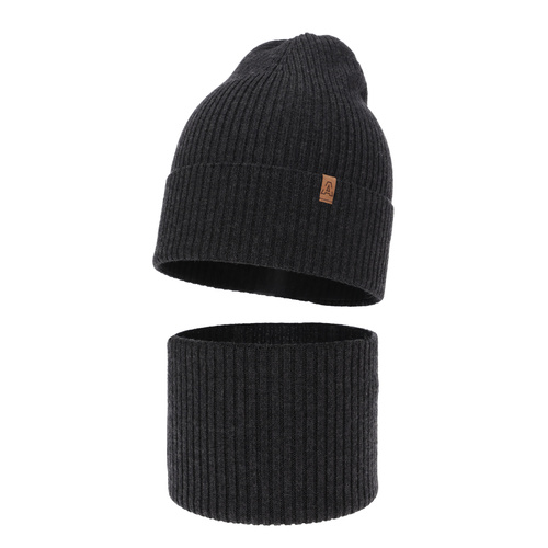 Set autunno/primavera bambino: berretto e scaldacollo, grigio scuro, 100% Lana Merino, Lemas