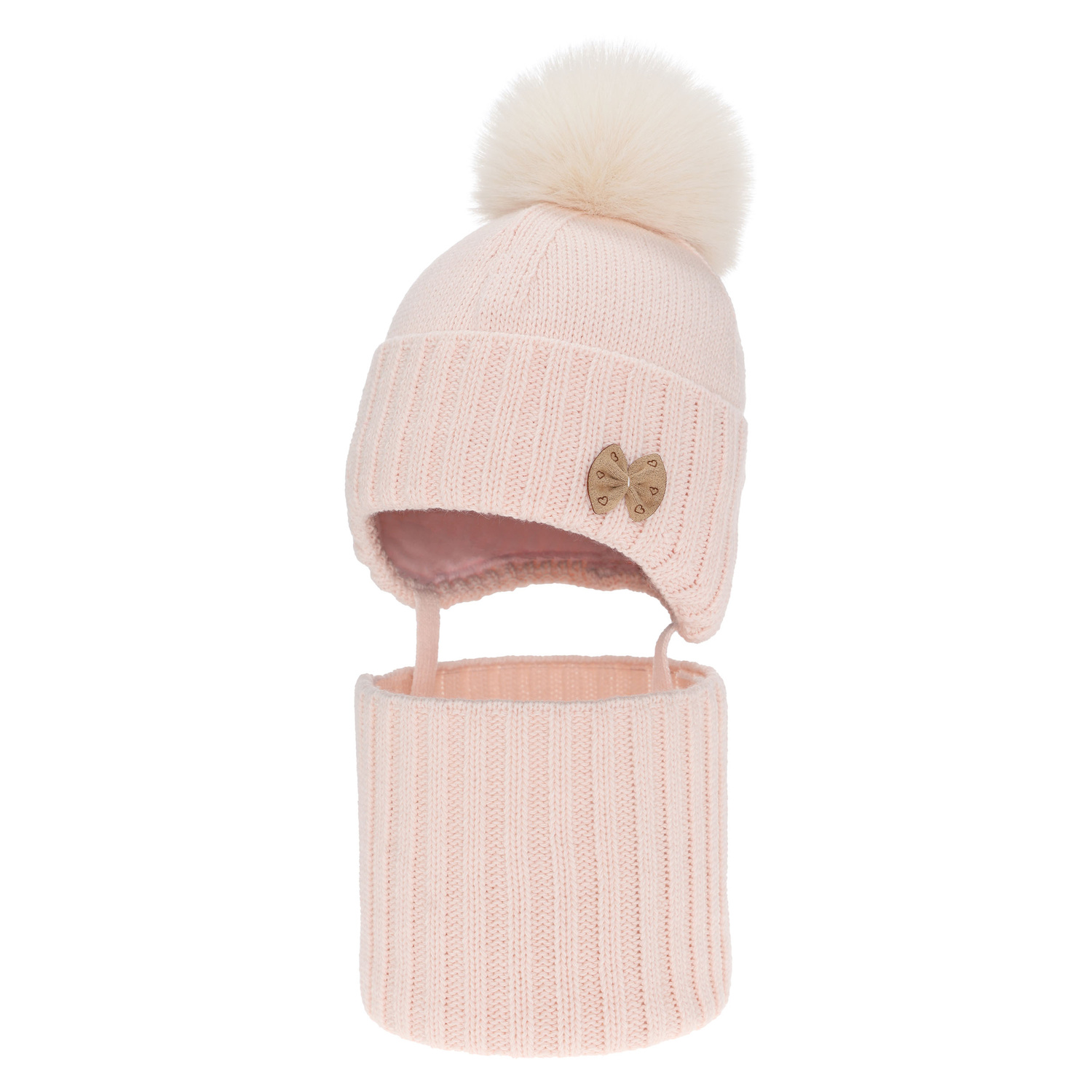 Set invernale bambina: berretto e scaldacollo, rosa chiaro, con pompon, Talena
