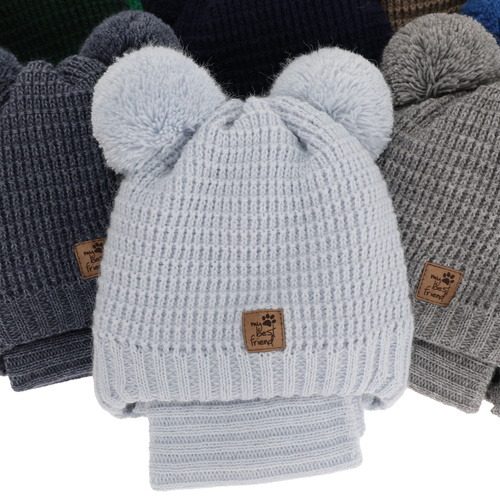 Set invernale bambino: berretto e scaldacollo, camel, con due pon pon, con lacci, Krispi