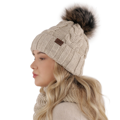 Set invernale bambina: berretto e scaldacollo, grigio, con pompon, Torina