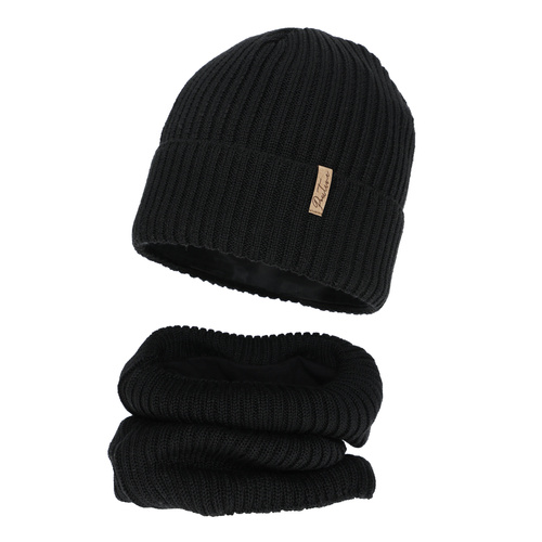 Set invernale bambina (berretto e scaldacollo), nero, foderato in pile, con lana merino, Odette