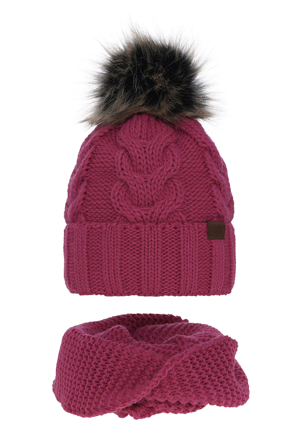 Set invernale bambina: berretto e scaldacollo, rosa, con pompon, Torina