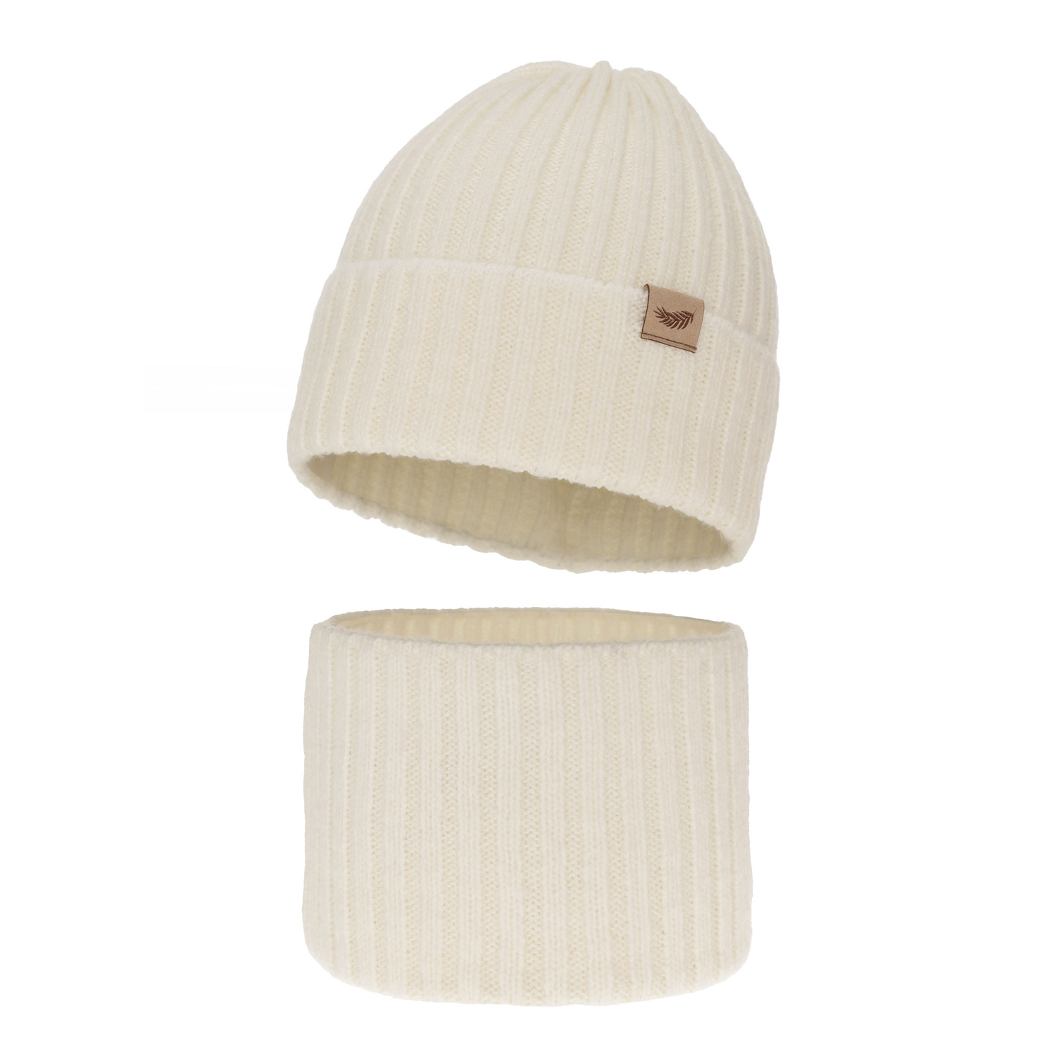 Set invernale bambina: berretto e scaldacollo, crema, 100% Lana Merino, Karmina