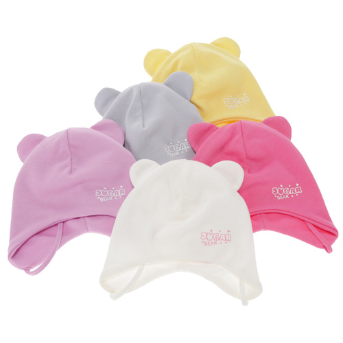 Berretto autunno/primavera bambina, crema, cotone, con lacci, Kelda