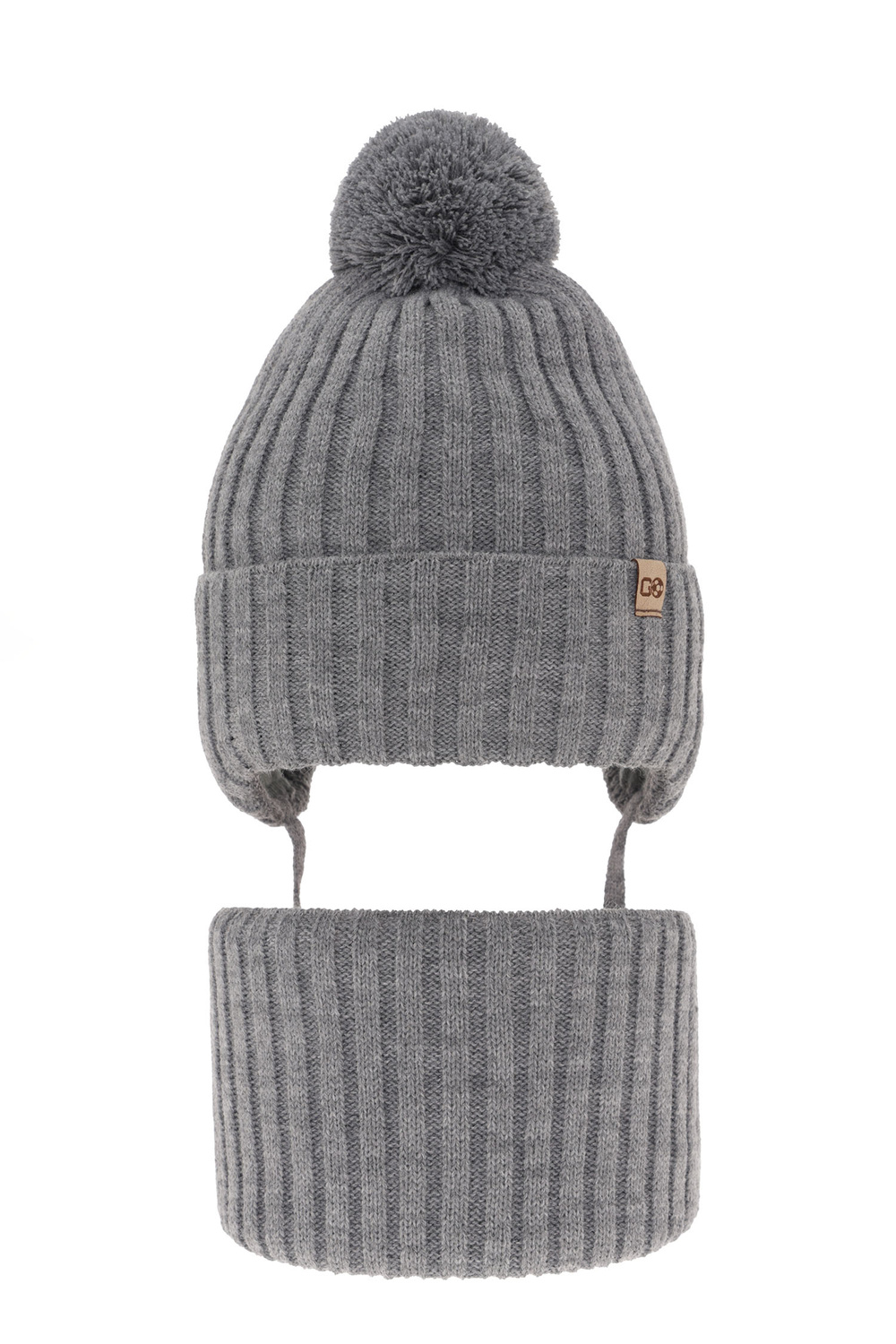 Set invernale bambino: berretto e scaldacollo, grigio, con pompon, Carlo