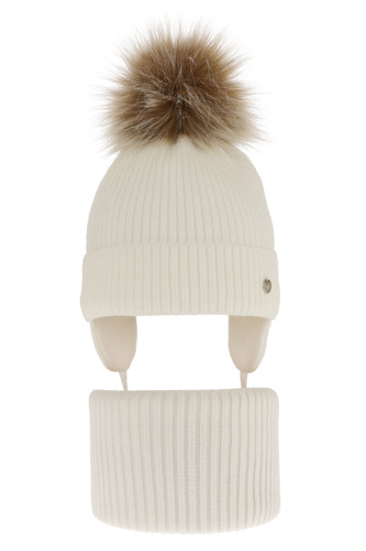 Set invernale bambina: berretto e scaldacollo, crema, con pompon, Debra