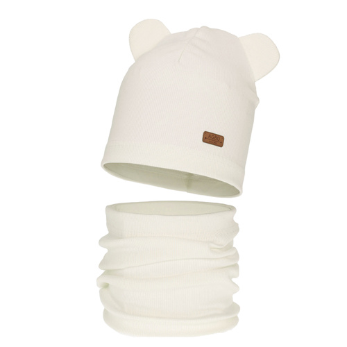 Set autunno/primavera bambina: berretto e scaldacollo, di cotone, crema Georgea