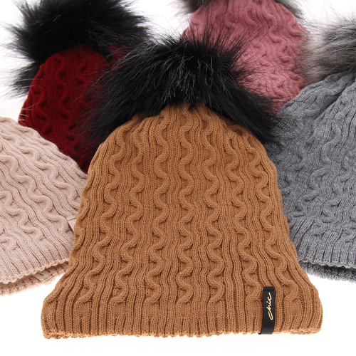 Berretto invernale donna, grigio, con pompon, Xena