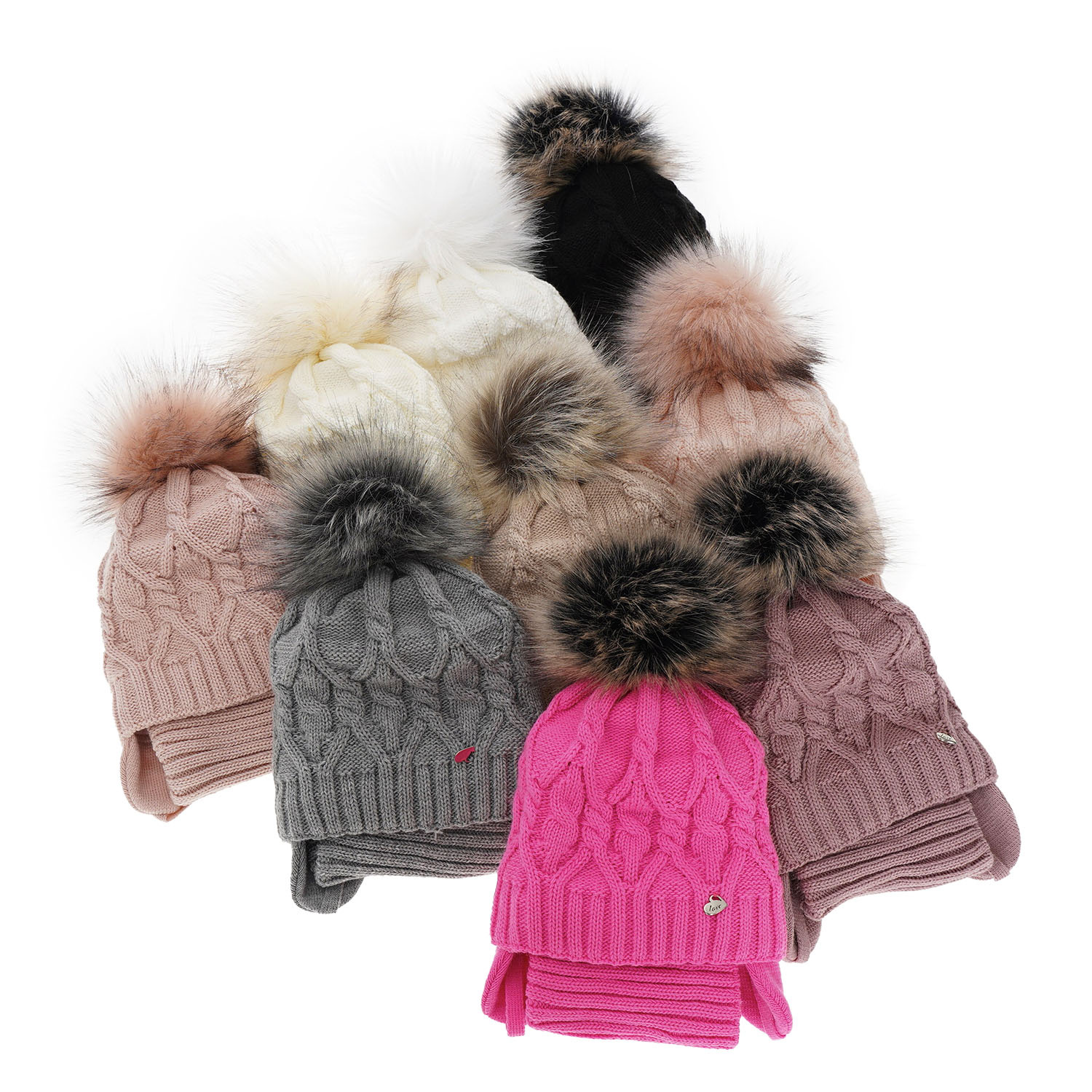 Set invernale bambina: berretto e scaldacollo, bianco, con pompon, Elena