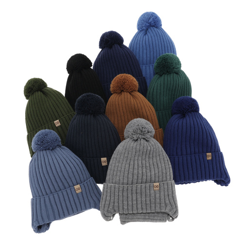 Set invernale bambino: berretto e scaldacollo, blu scuro, con pompon, con lacci, Carlo