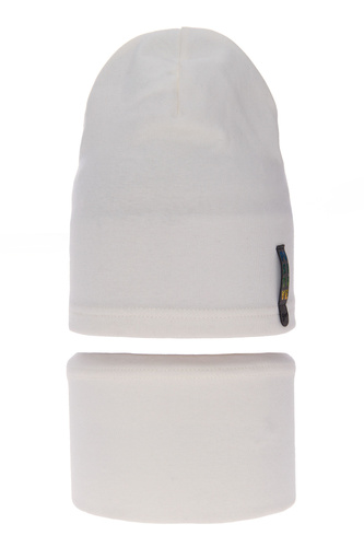 Set autunno/primavera bambina: berretto e scaldacollo, in cotone, crema, Flores