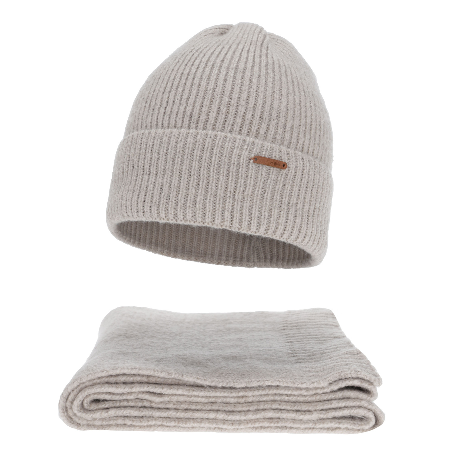 Set invernale donna: berretto e sciarpa, beige, con lana merino, Seala