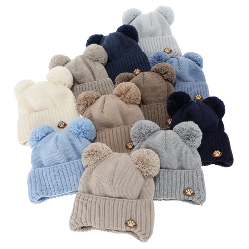 Berretto invernale bambino, con lacci, con lana merino, azzurro, Rimini