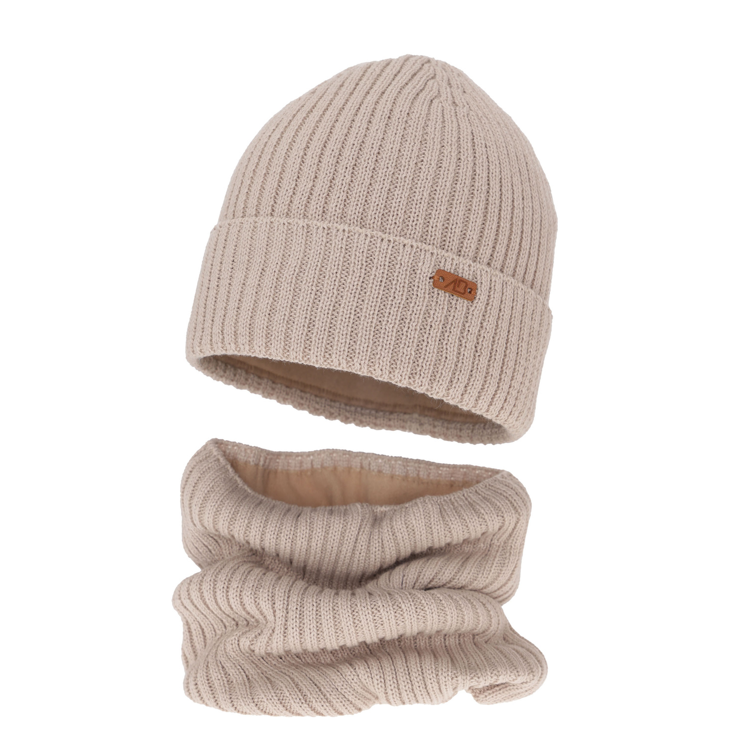 Set invernale bambino: berretto e scaldacollo, beige, 100% Lana Merino, Palermo