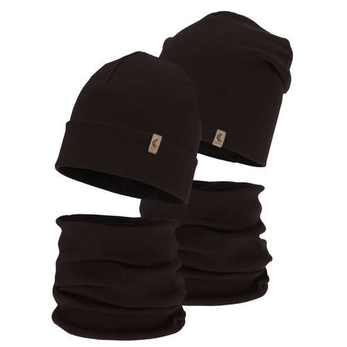 Set autunno/primavera bambina: berretto e scaldacollo, cotone, marrone scuro, Bravura