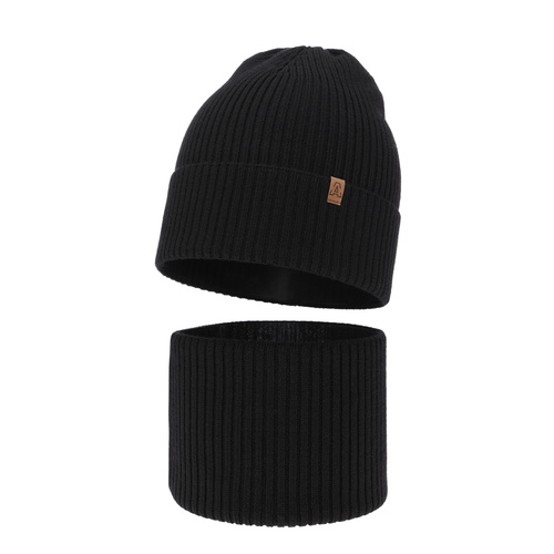 Set autunno/primavera bambino: berretto e scaldacollo, nero, 100% Lana Merino, Lemas