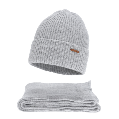 Set invernale donna: berretto e sciarpa, grigio, con lana merino, Seala