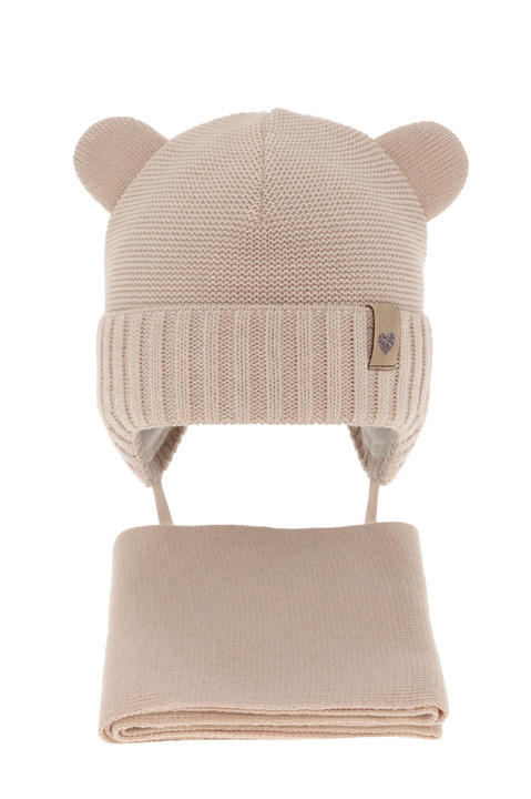 Set invernale bambina: berretto e sciarpa, beige, con lacci, Alice