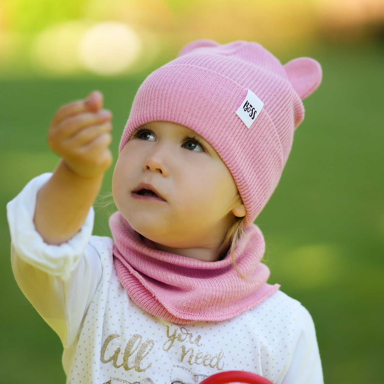 Set autunno/primavera bambina: berretto e scaldacollo, con cotone, giallo, Kajra