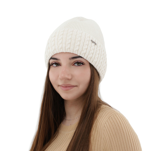 Berretto invernale donna, crema, 100% Lana Merino, Febe