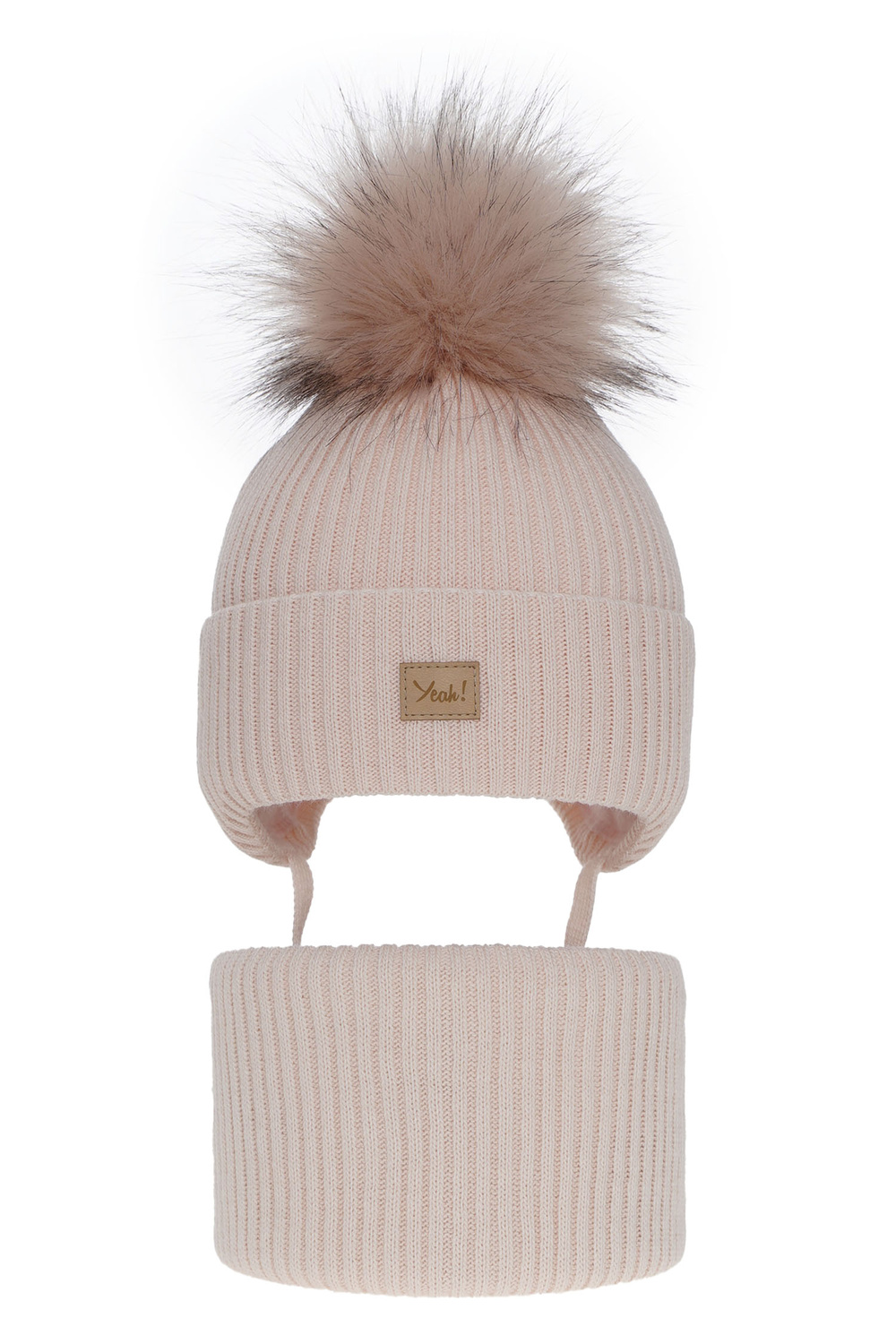 Set invernale bambina: berretto e scaldacollo, rosa, con pompon, Dilajla