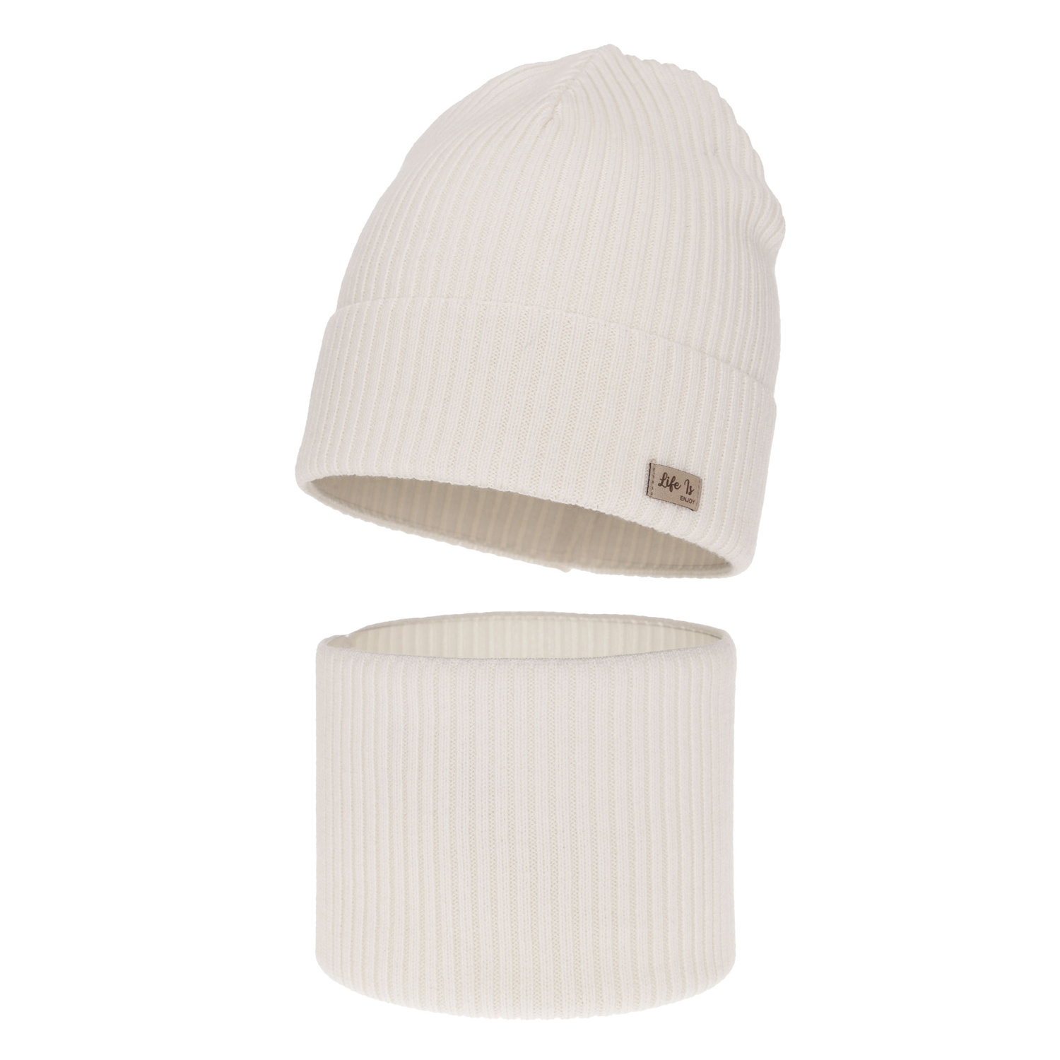 Set autunno/primavera bambina: berretto e scaldacollo, bianco, 100% Lana Merino, Itra