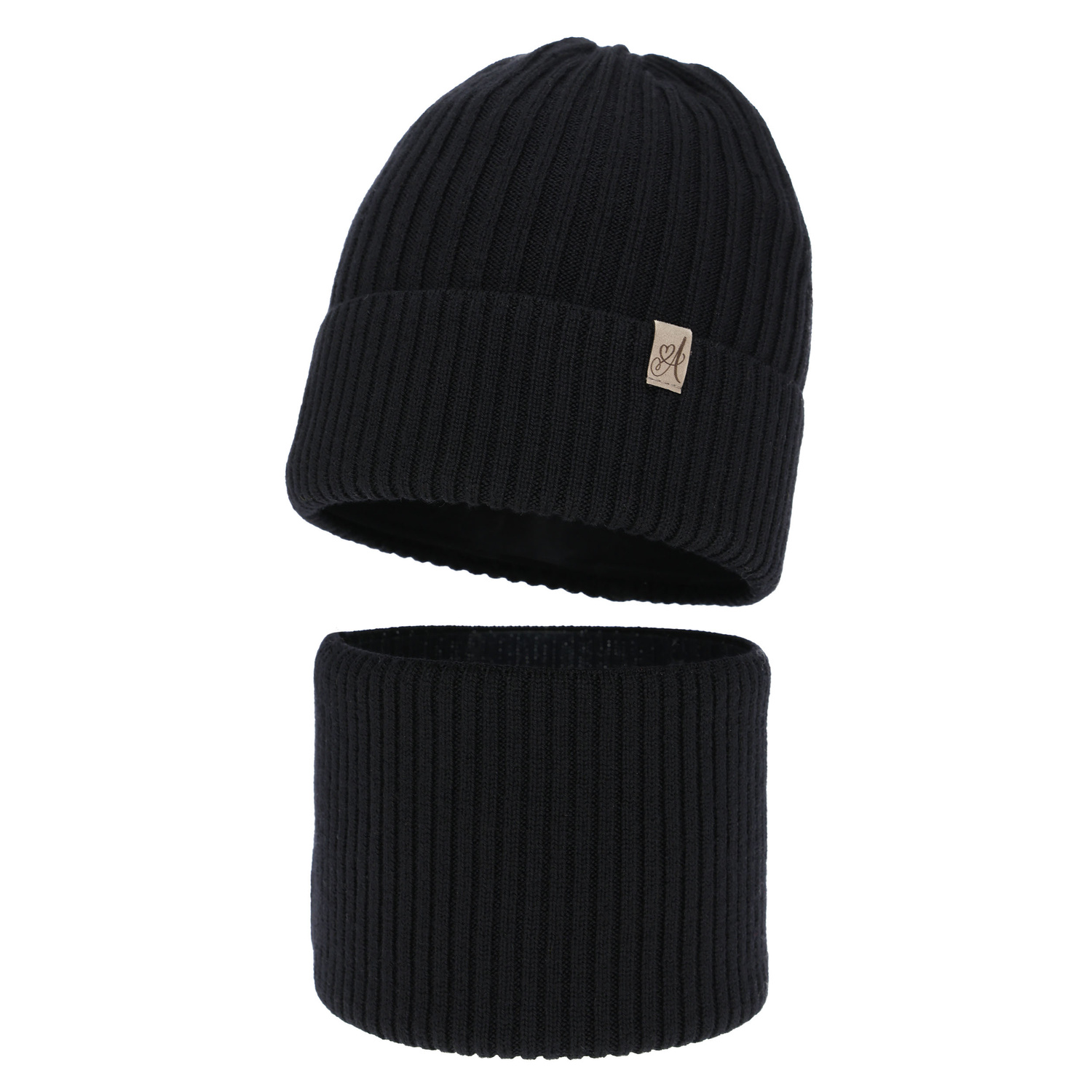 Set invernale bambina: berretto e scaldacollo, nero, 100% Lana Merino, Patricia